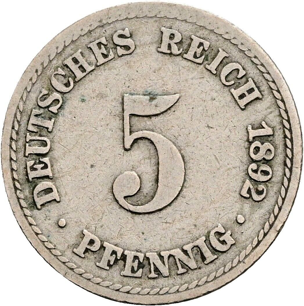 5 Pfennig 1892 A – Vorderseite