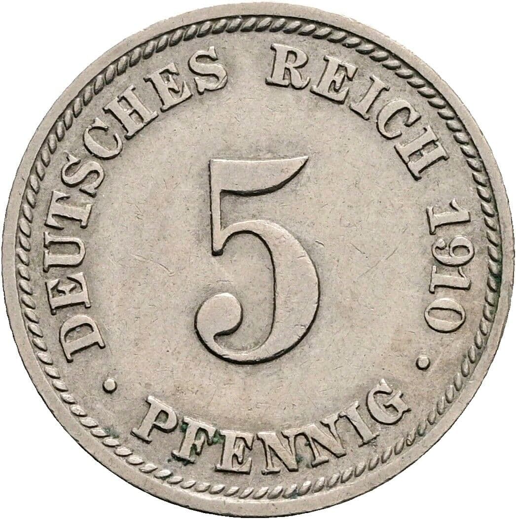 5 Pfennig 1910 D – Vorderseite