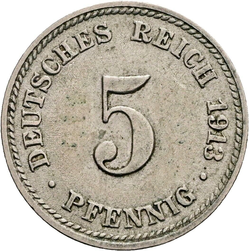5 Pfennig 1913 D – Vorderseite