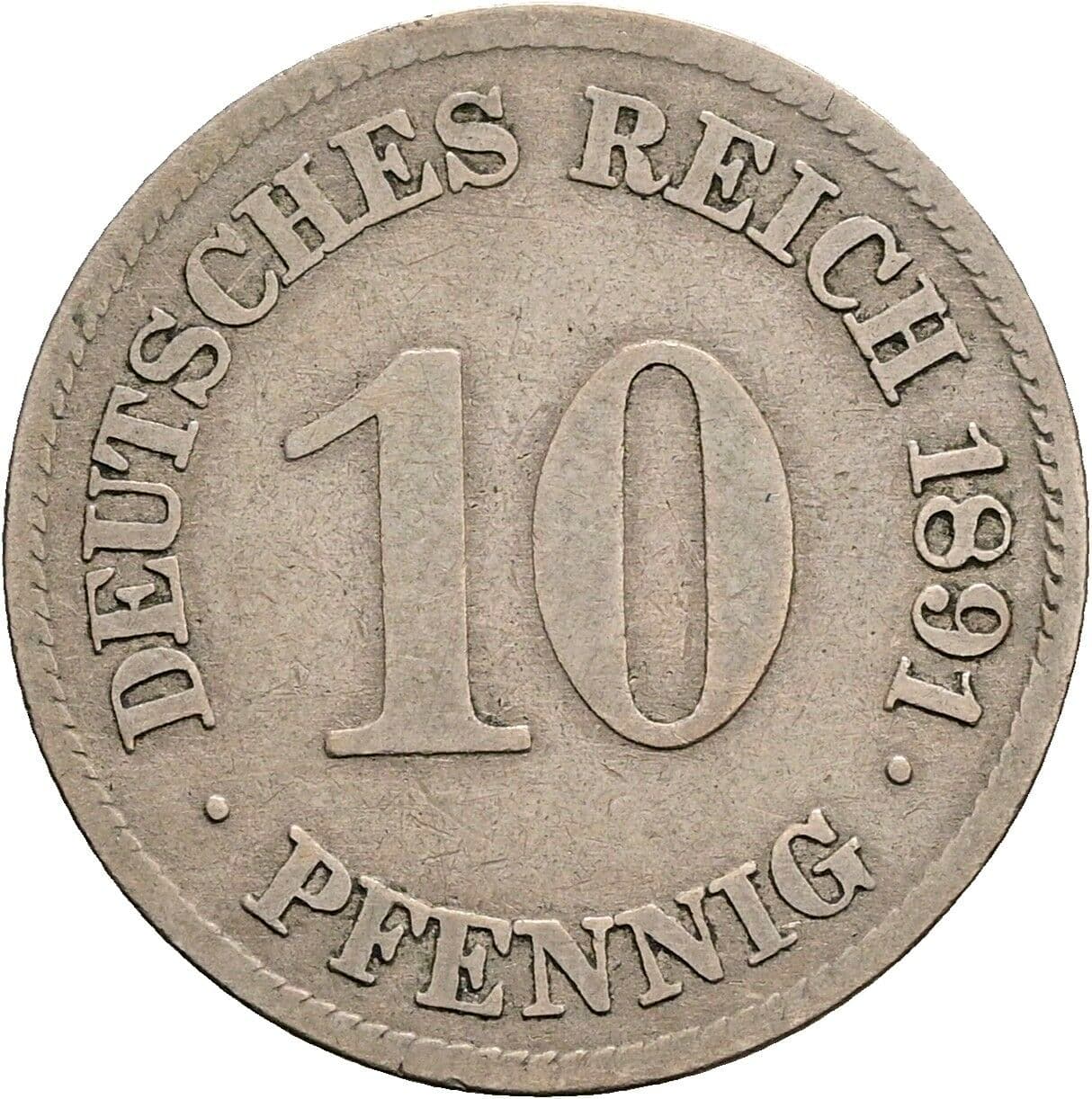 10 Pfennig 1891 E – Vorderseite