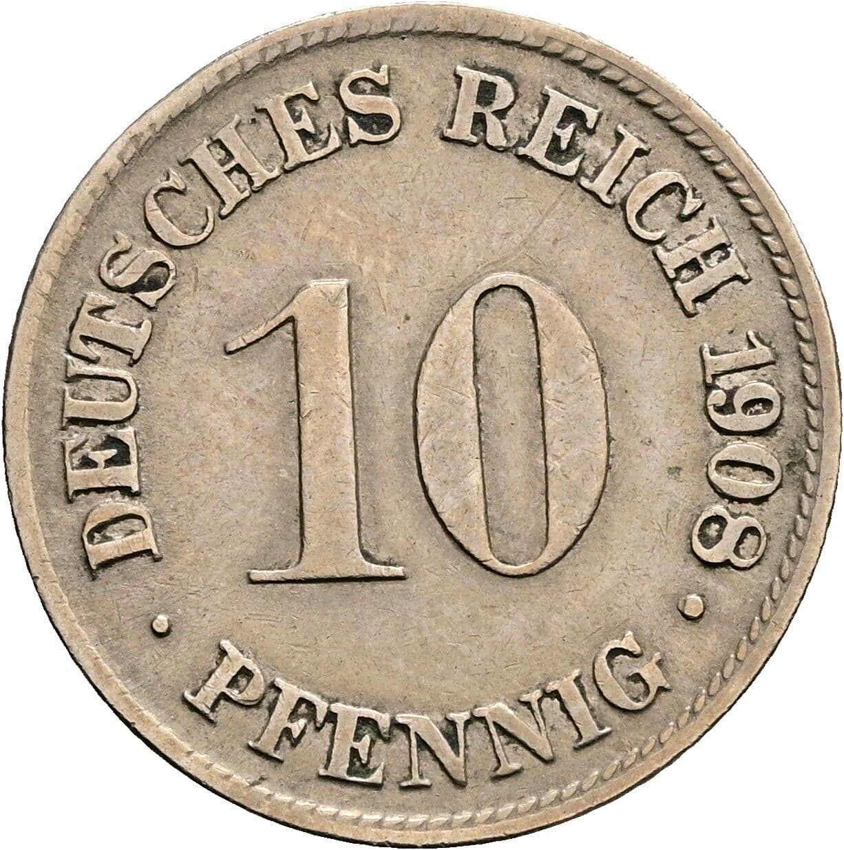 10 Pfennig 1908 D – Vorderseite