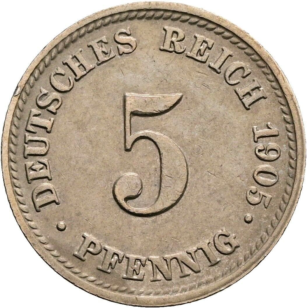 5 Pfennig 1905 D – Vorderseite