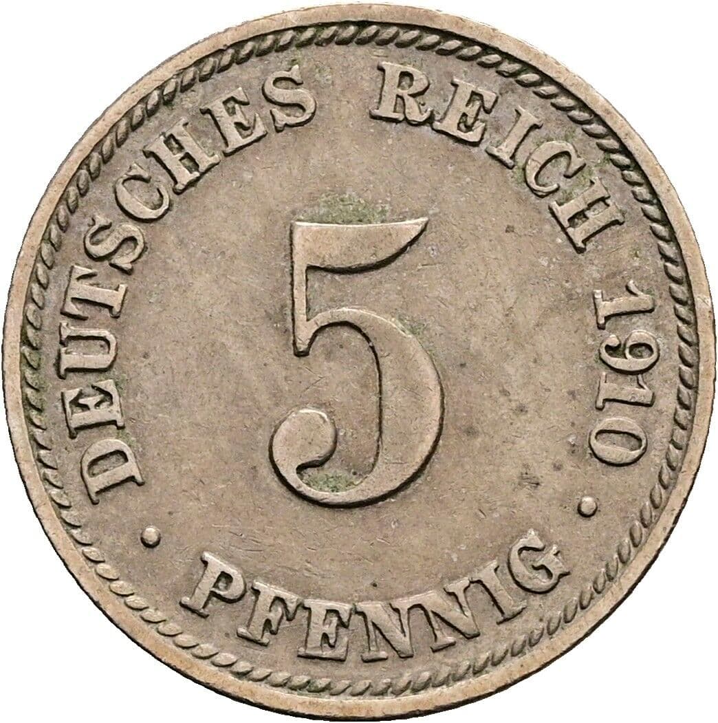 5 Pfennig 1910 D – Vorderseite