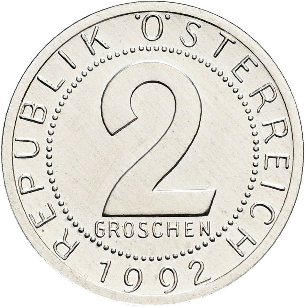 2 Groschen 1992 – Vorderseite