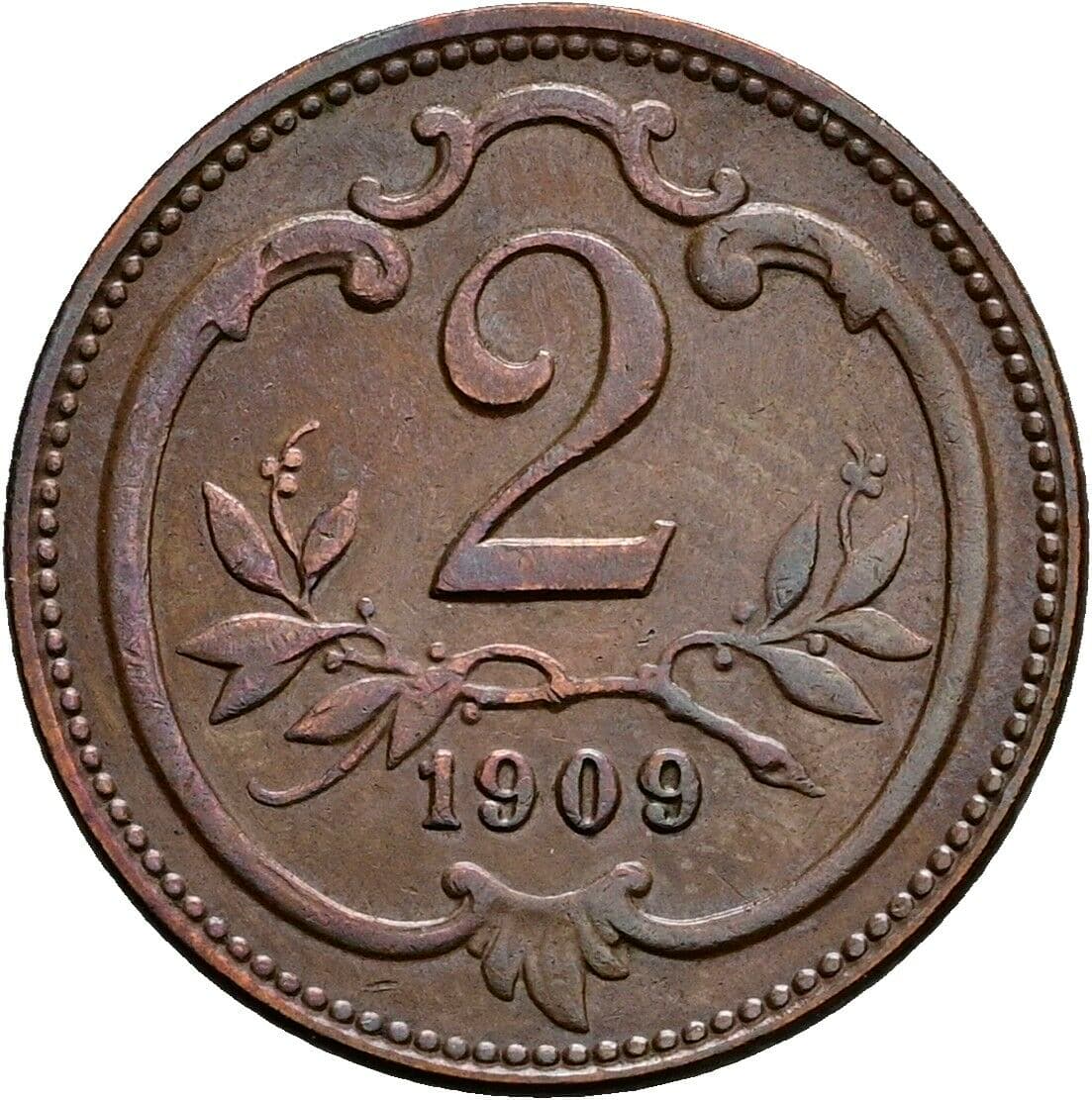 2 Heller Franz Joseph I. 1848-1916 1909 – Vorderseite