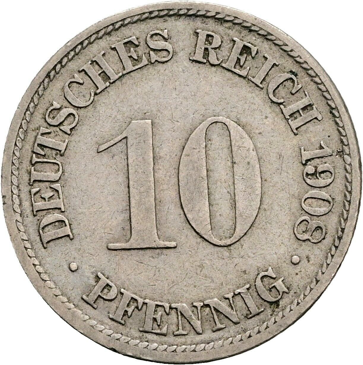 10 Pfennig 1908 F – Vorderseite