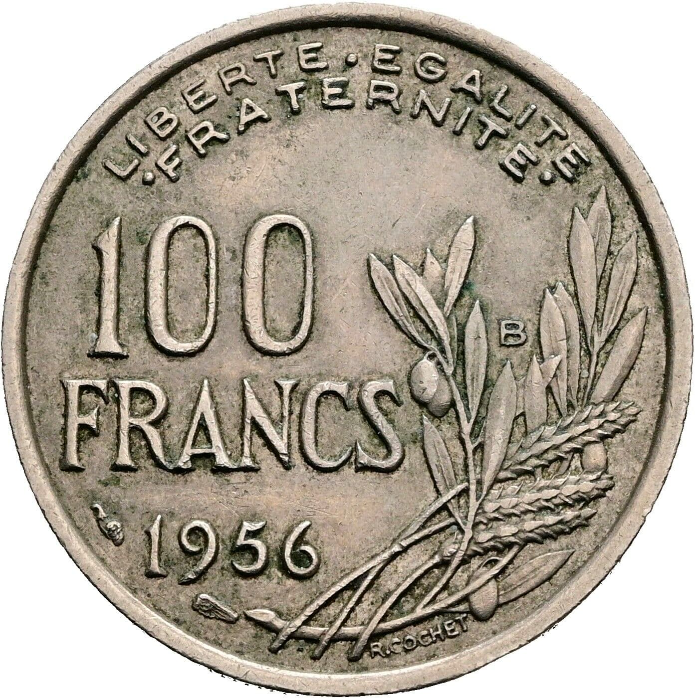100 Francs 1956 B – Rückseite