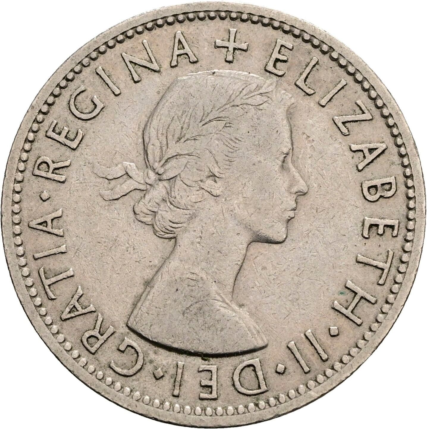 2 Shillings Elisabeth II. 1952-2022 1955 – Vorderseite
