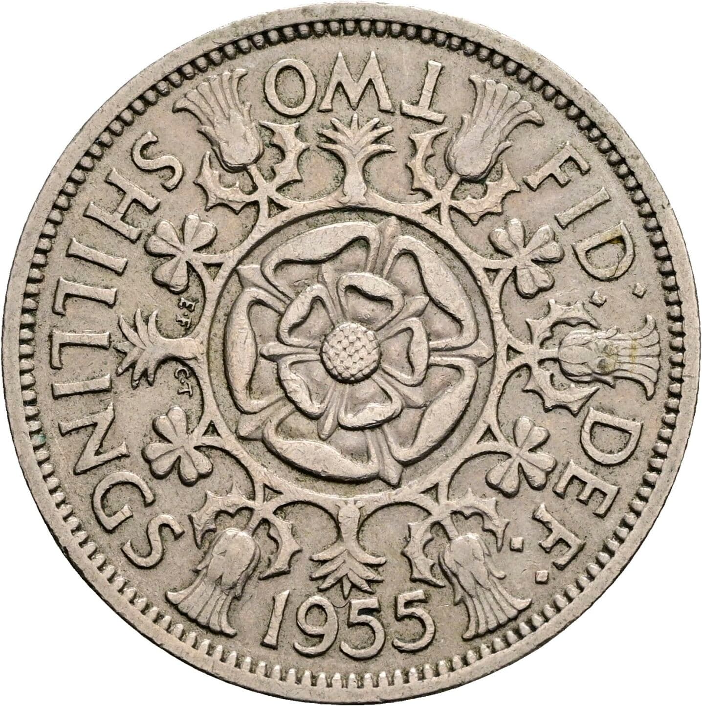 2 Shillings Elisabeth II. 1952-2022 1955 – Rückseite