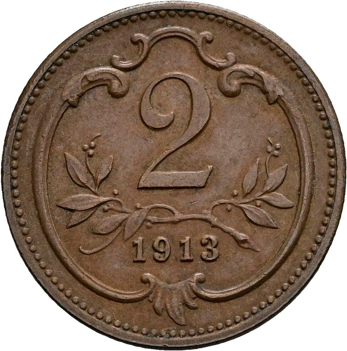 2 Heller Franz Joseph I. 1848-1916 1913 – Vorderseite