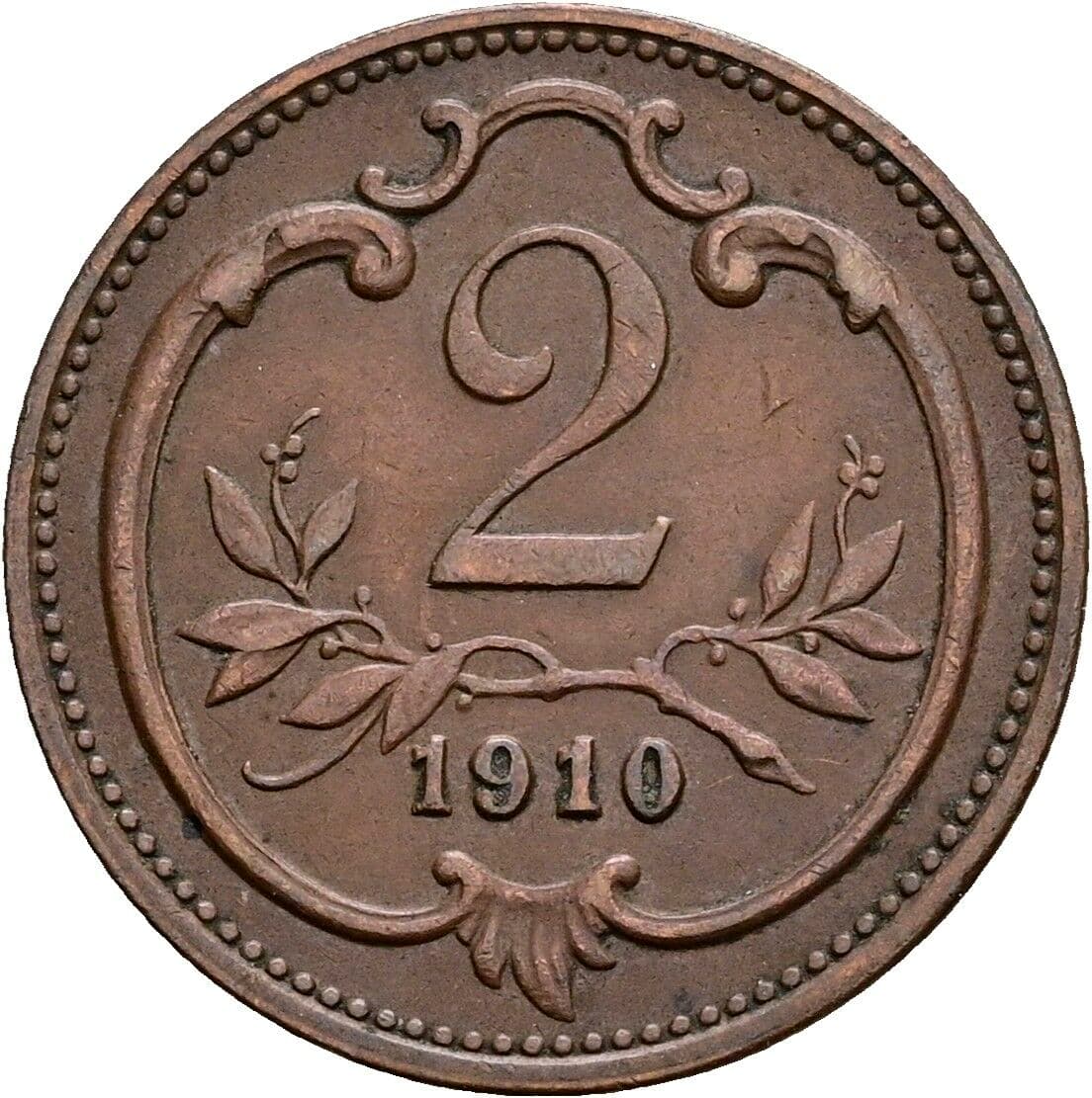 2 Heller Franz Joseph I. 1848-1916 1910 – Vorderseite