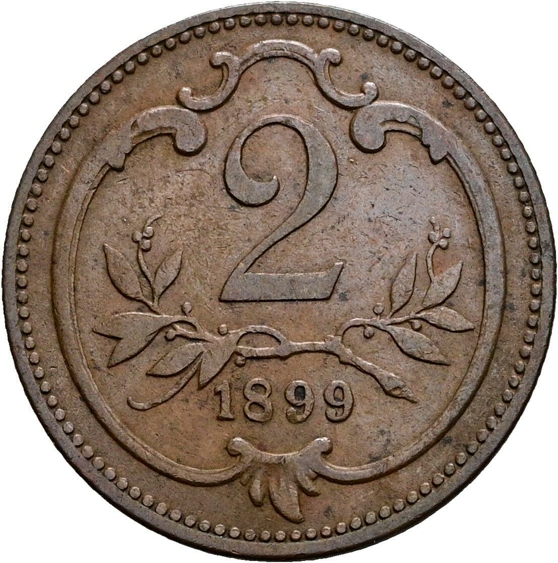 2 Heller Franz Joseph I. 1848-1916 1899 – Vorderseite
