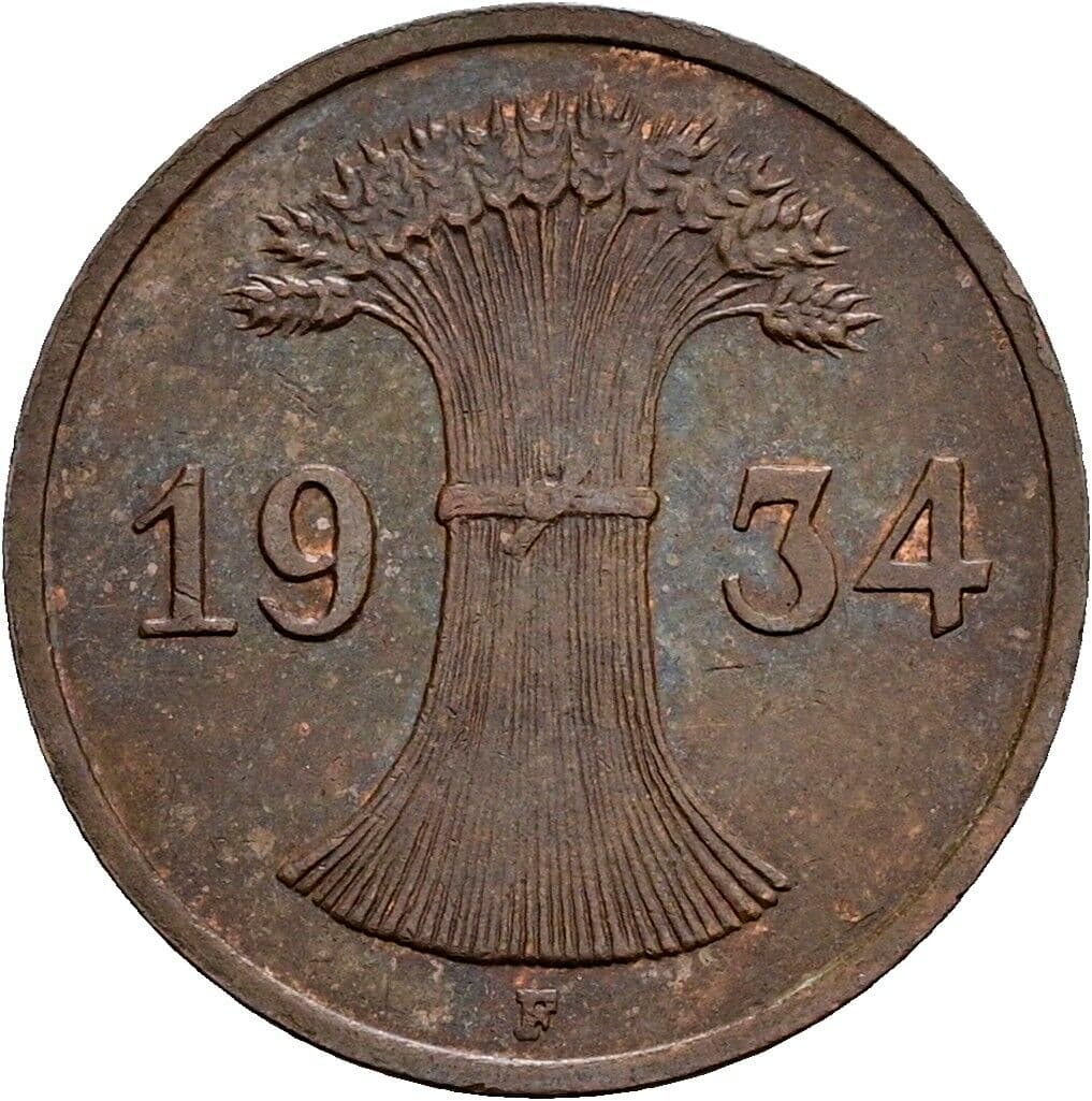 1 Reichspfennig 1934 F – Rückseite