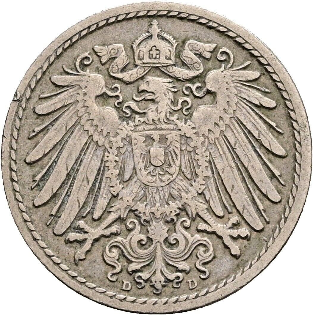 5 Pfennig 1908 D – Rückseite
