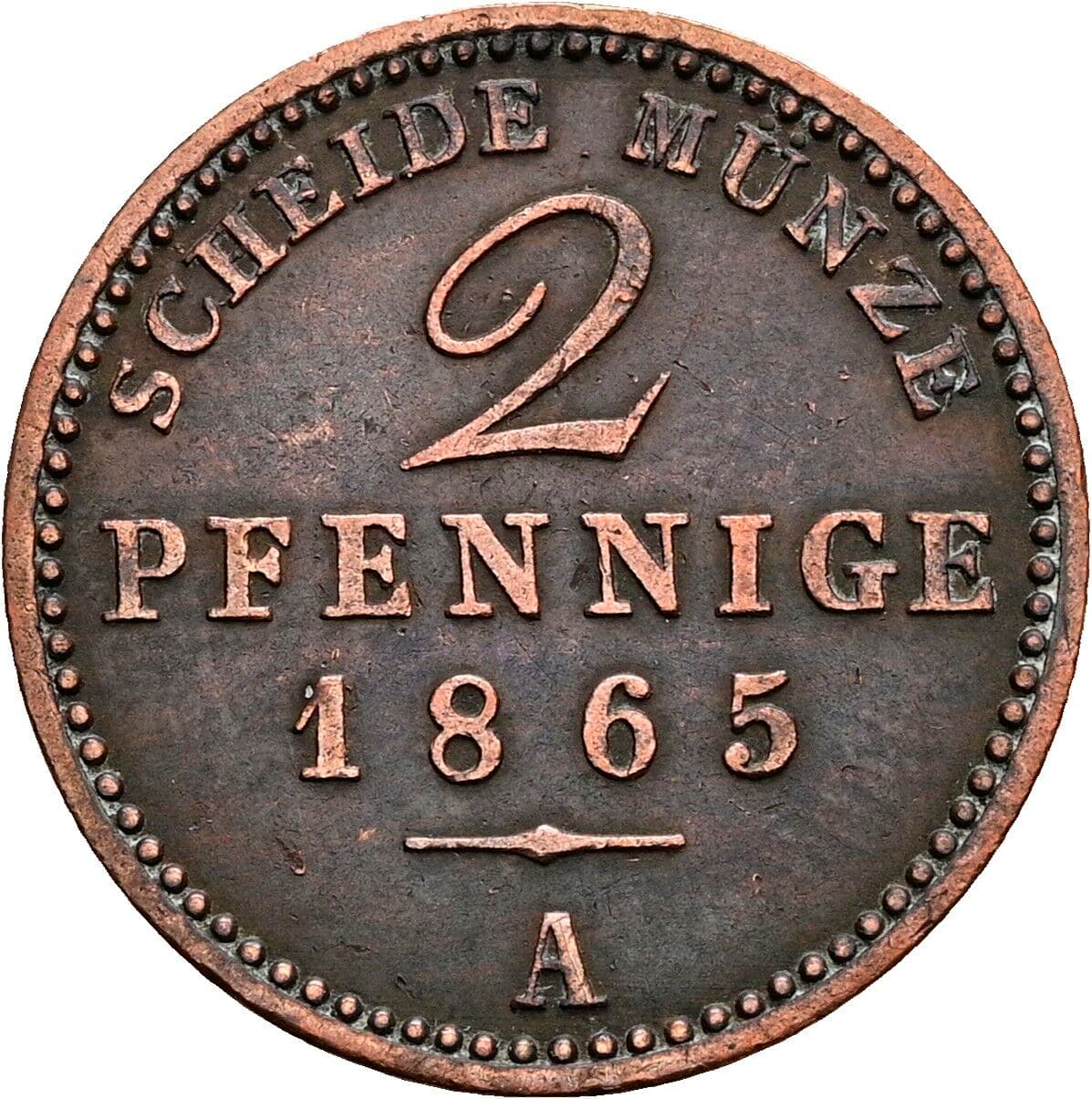 2 Pfennige 1865 A – Vorderseite