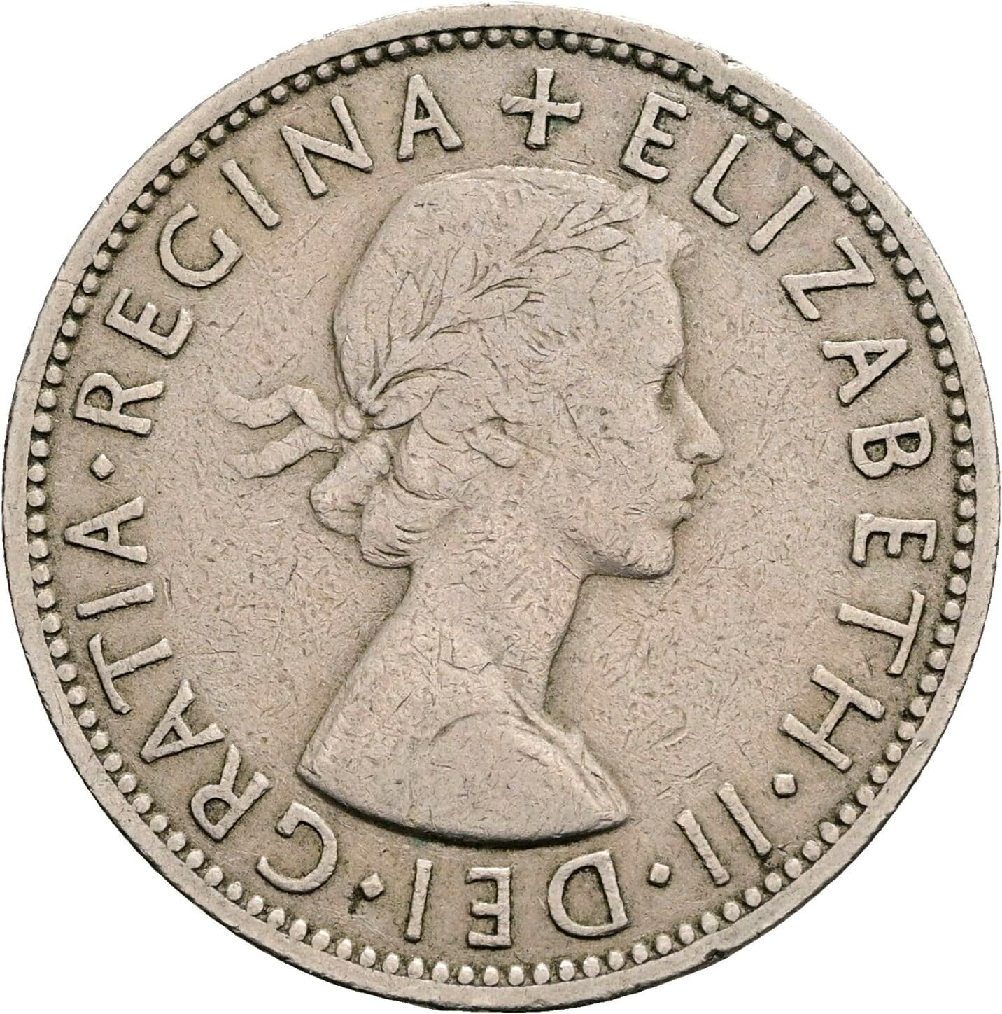 2 Shillings Elisabeth II. 1952-2022 1955 – Vorderseite