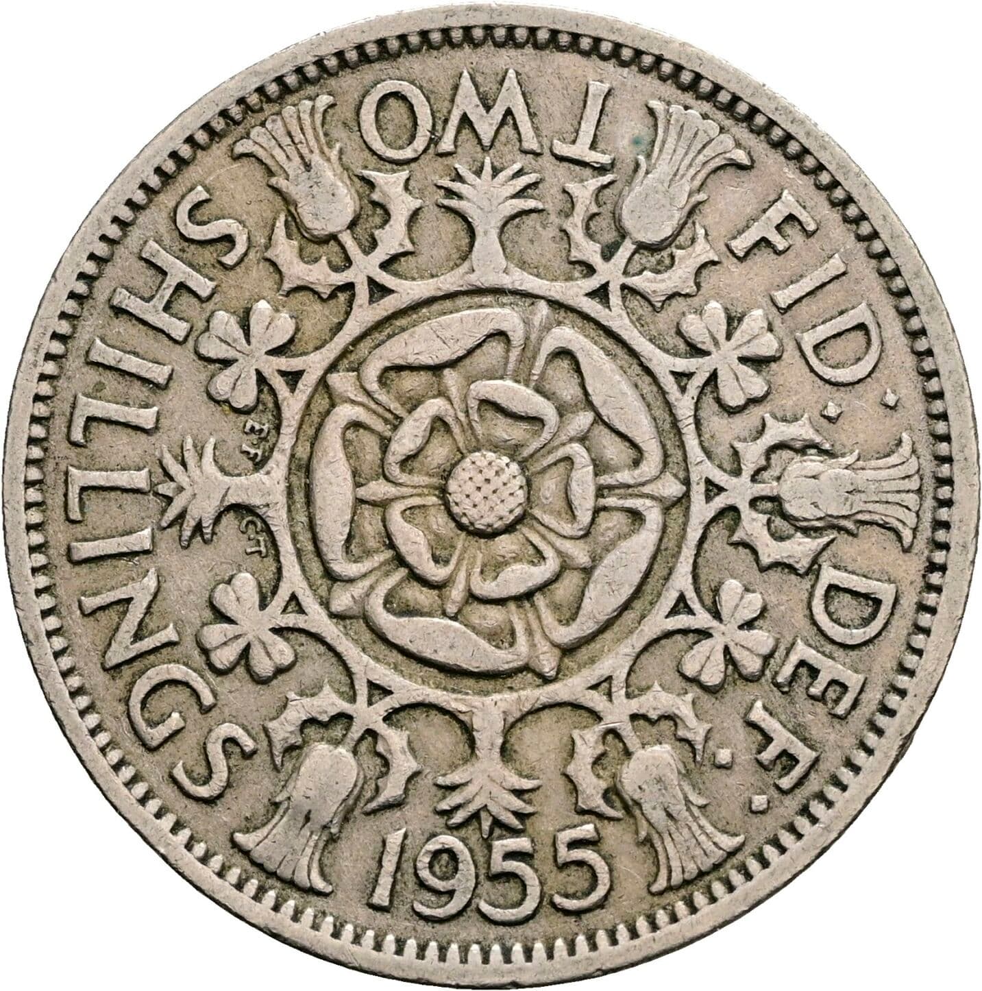 2 Shillings Elisabeth II. 1952-2022 1955 – Rückseite