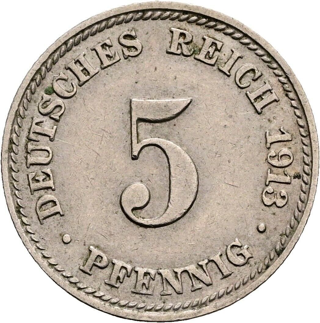 5 Pfennig 1913 D – Vorderseite