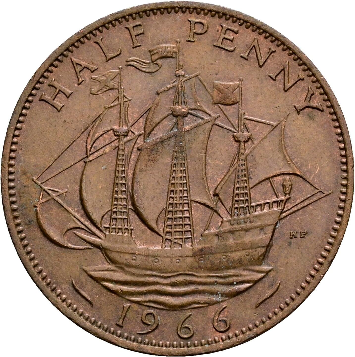 Half Penny Elisabeth II. 1952-2022 1966 – Rückseite