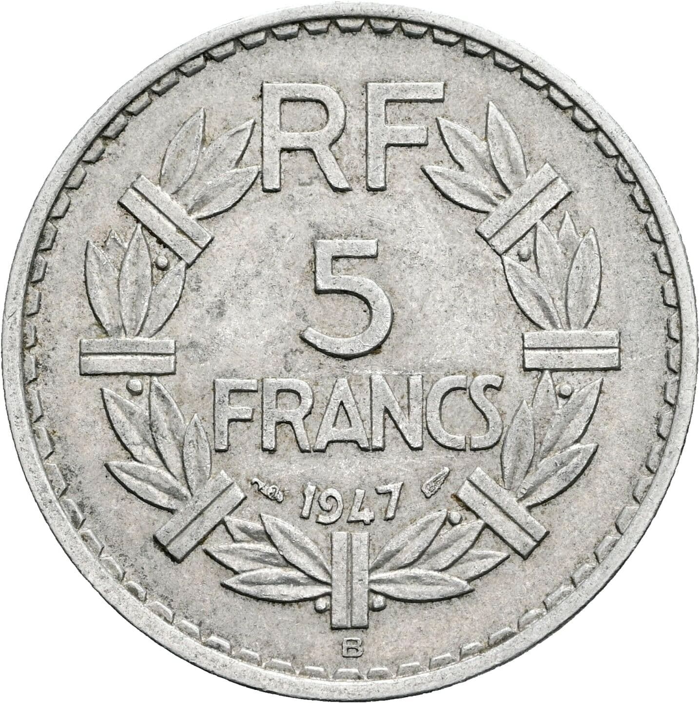 5 Francs 1947 B – Rückseite