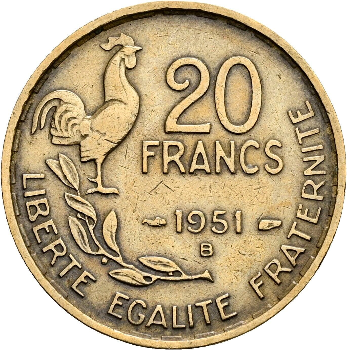 20 Francs 1951 B – Rückseite
