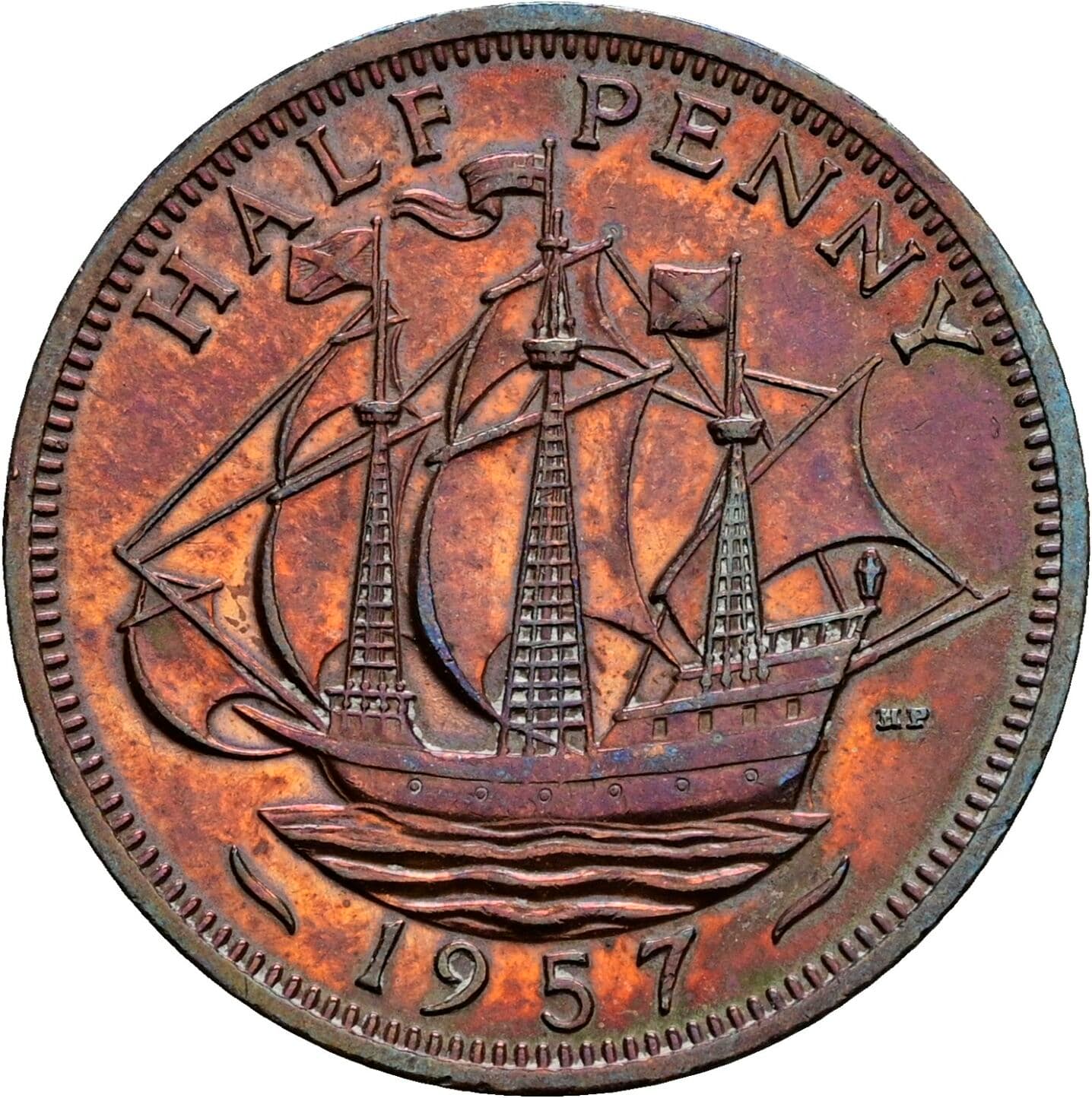 Half Penny Elisabeth II. 1952-2022 1957 – Rückseite