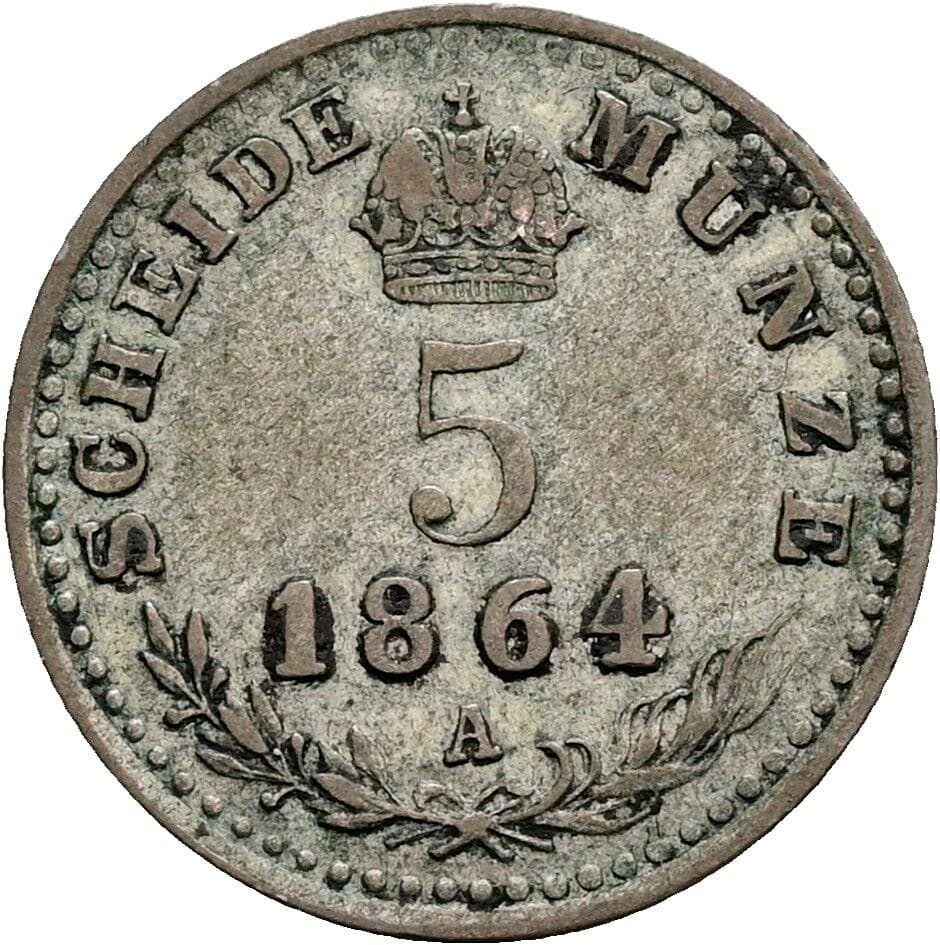 5 Kreuzer Franz Joseph I. 1848-1916 1864 A, Wien – Rückseite