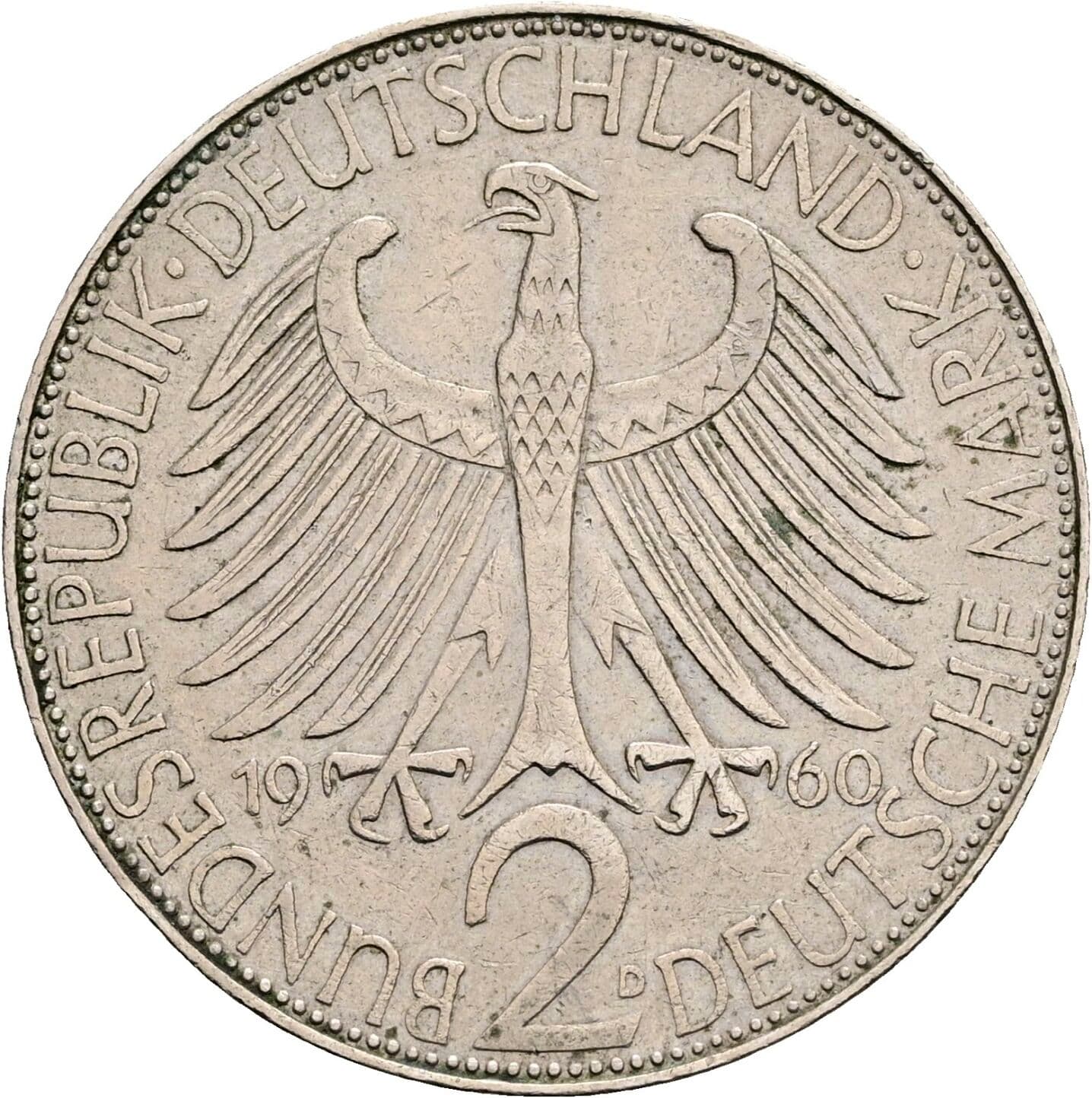 2 Deutsche Mark 1960 D – Rückseite
