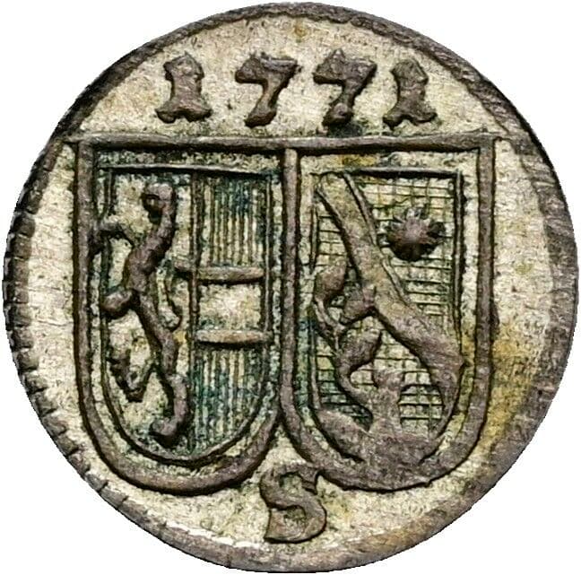Pfennig Sigismund III. Graf Schrattenbach 1753-1771 1771 Salzburg – Vorderseite