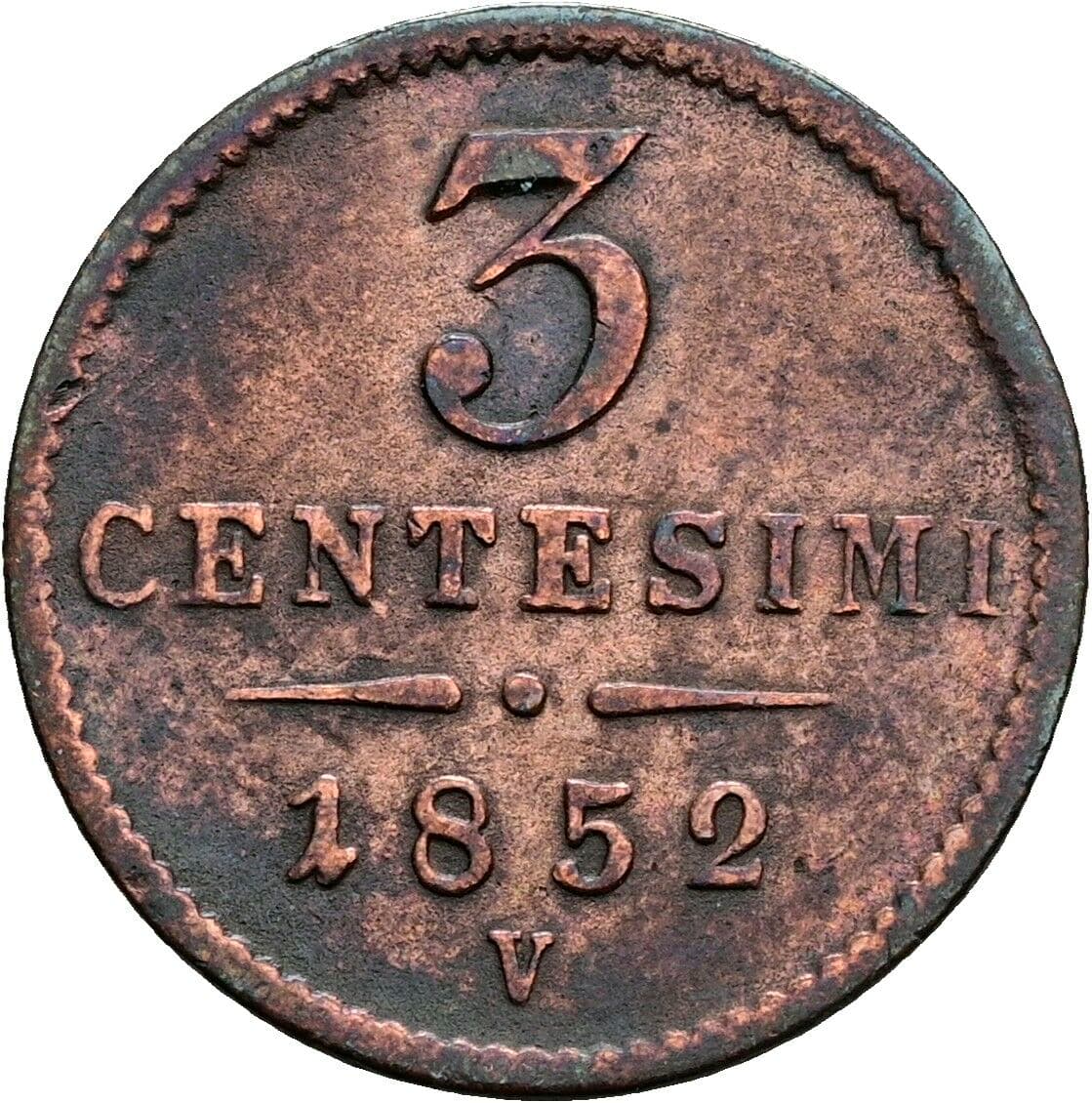 3 Centesimi Franz Joseph I. 1848-1916 1852 V, Venedig – Vorderseite