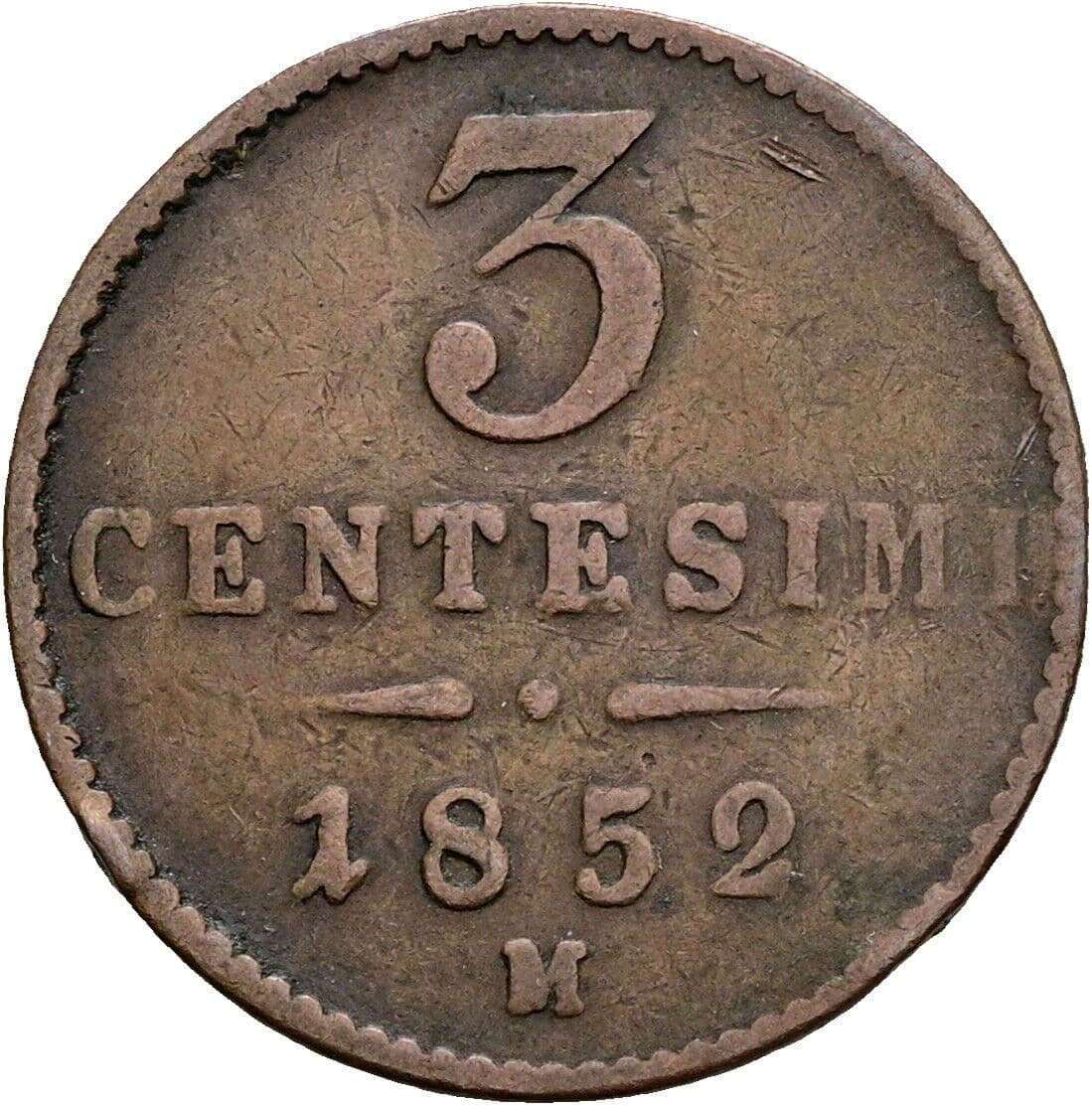 3 Centesimi Franz Joseph I. 1848-1916 1852 M, Mailand – Vorderseite
