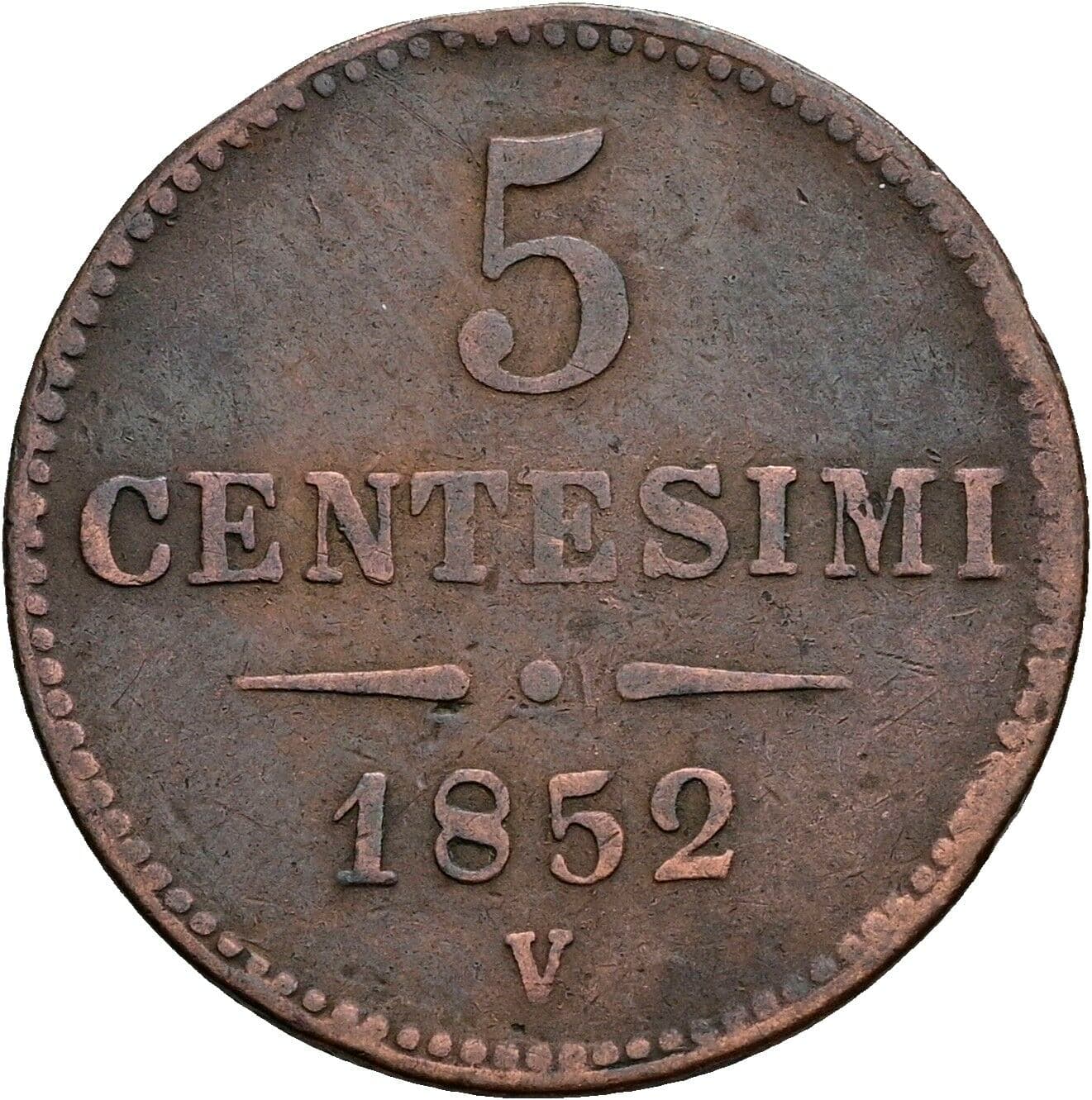 5 Centesimi Franz Joseph I. 1848-1916 1852 V, Venedig – Vorderseite