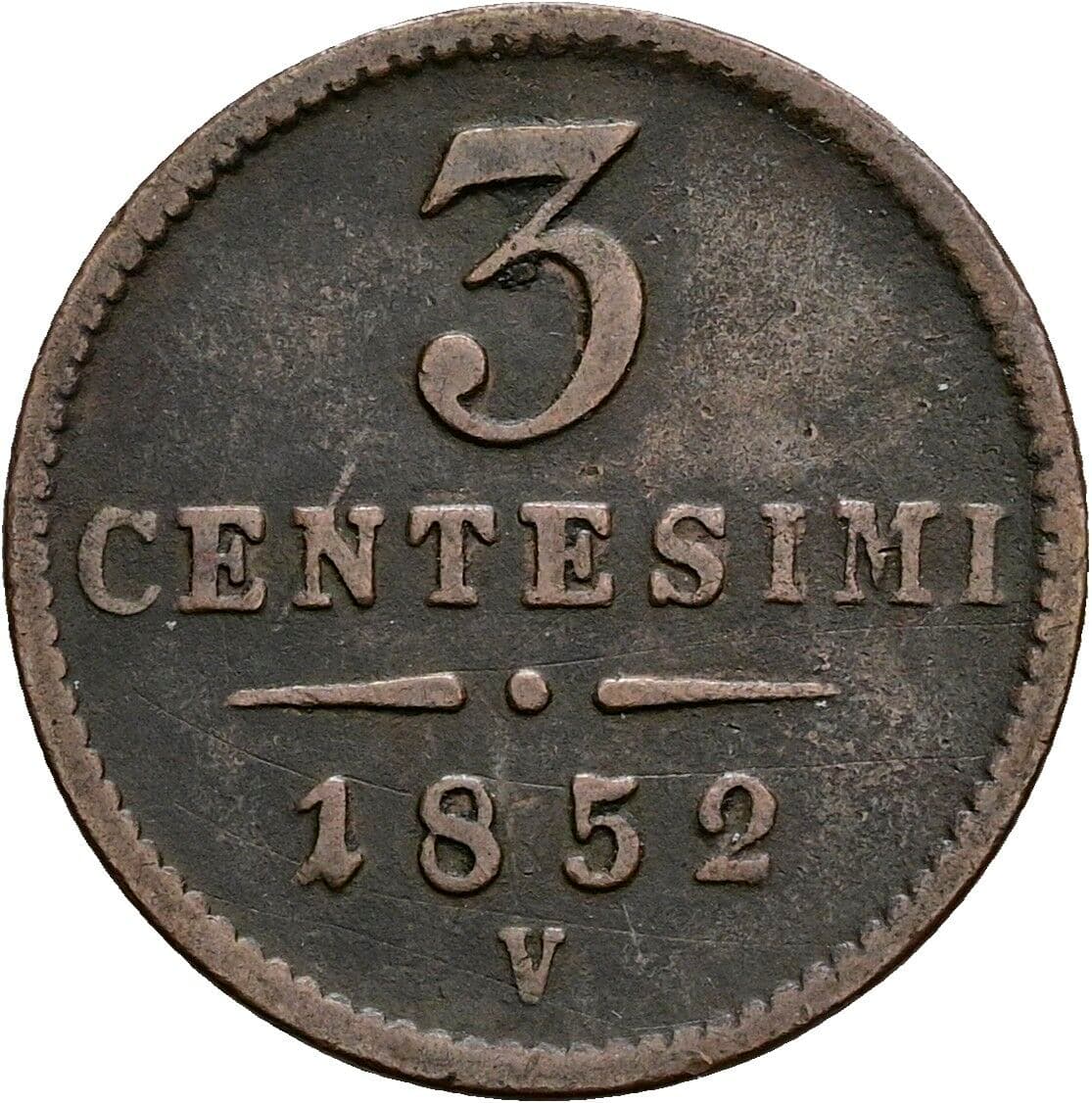 3 Centesimi Franz Joseph I. 1848-1916 1852 V, Venedig – Vorderseite