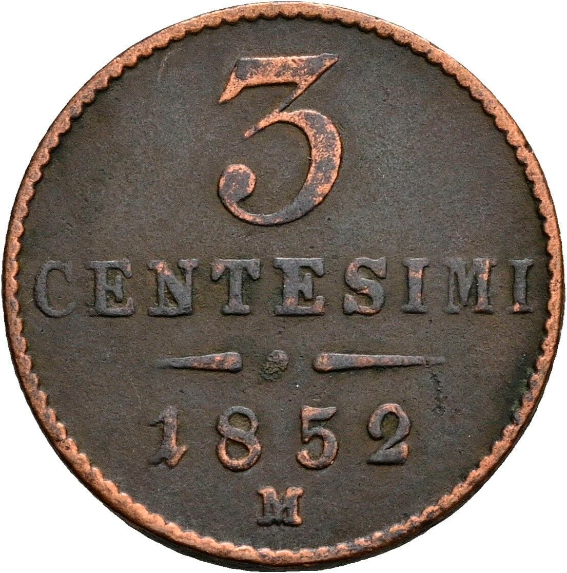 3 Centesimi Franz Joseph I. 1848-1916 1852 M, Mailand – Vorderseite