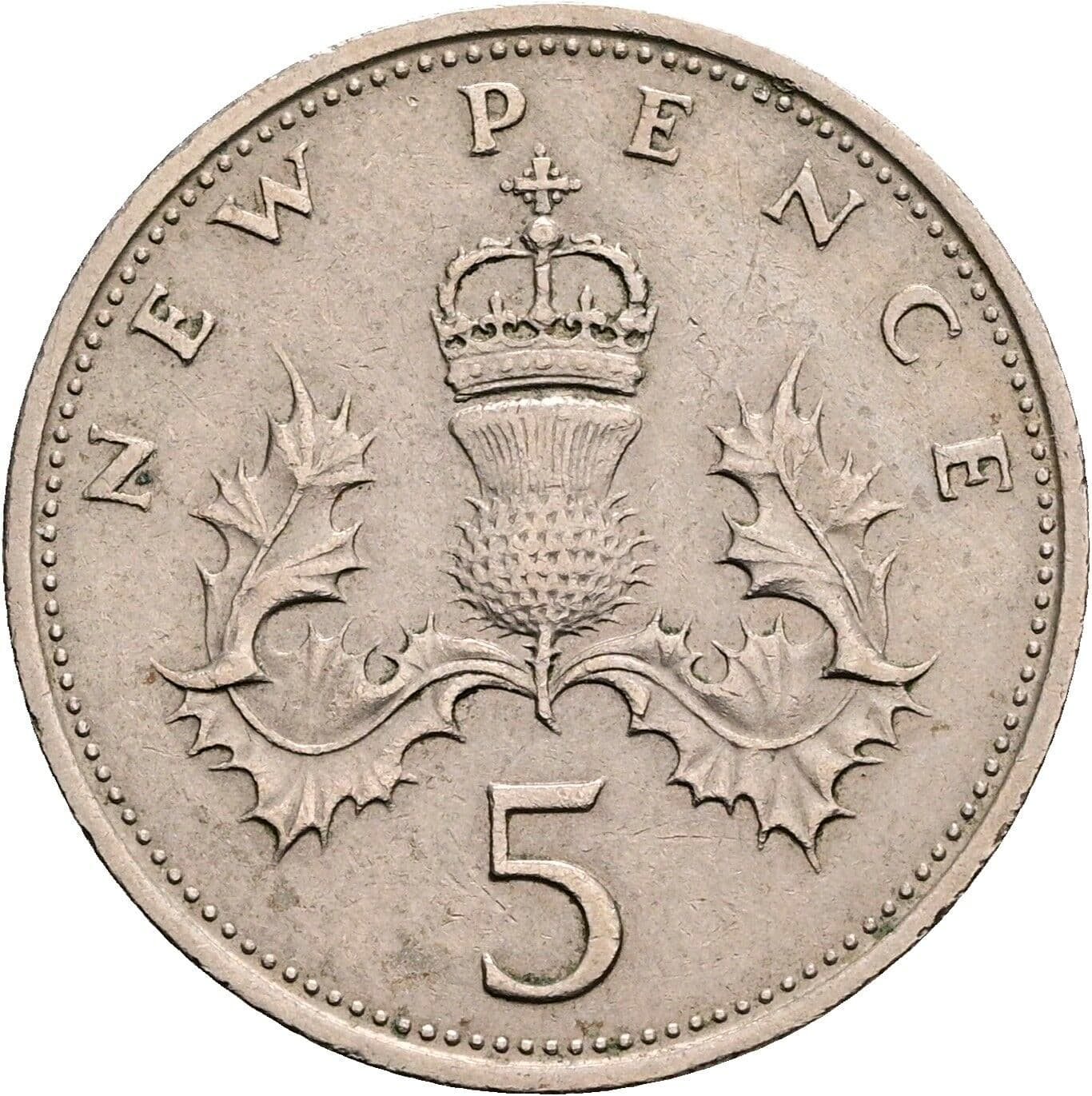 5 New Pence Elisabeth II. 1952-2022 1968 – Rückseite