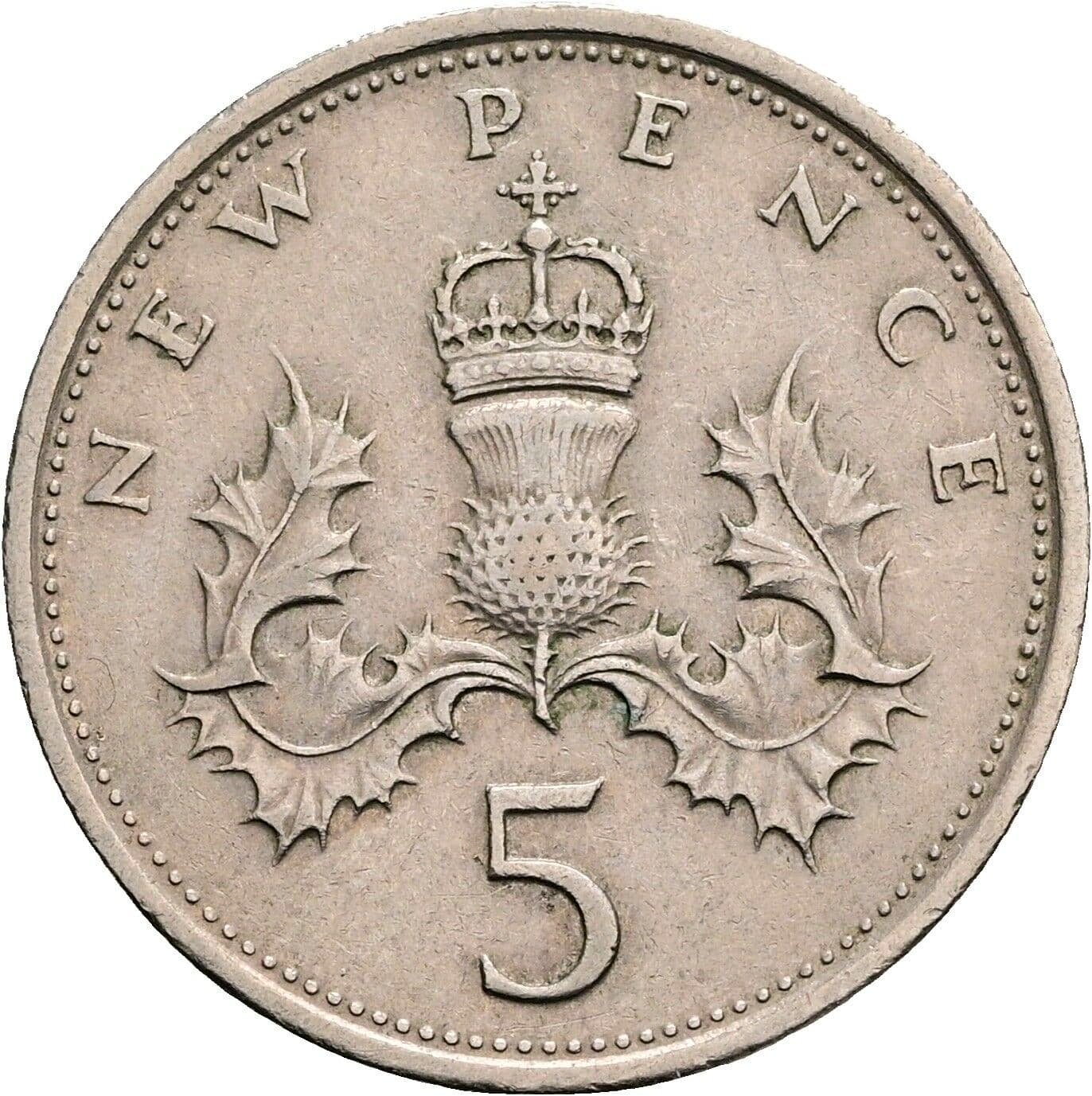 5 New Pence Elisabeth II. 1952-2022 1975 – Rückseite