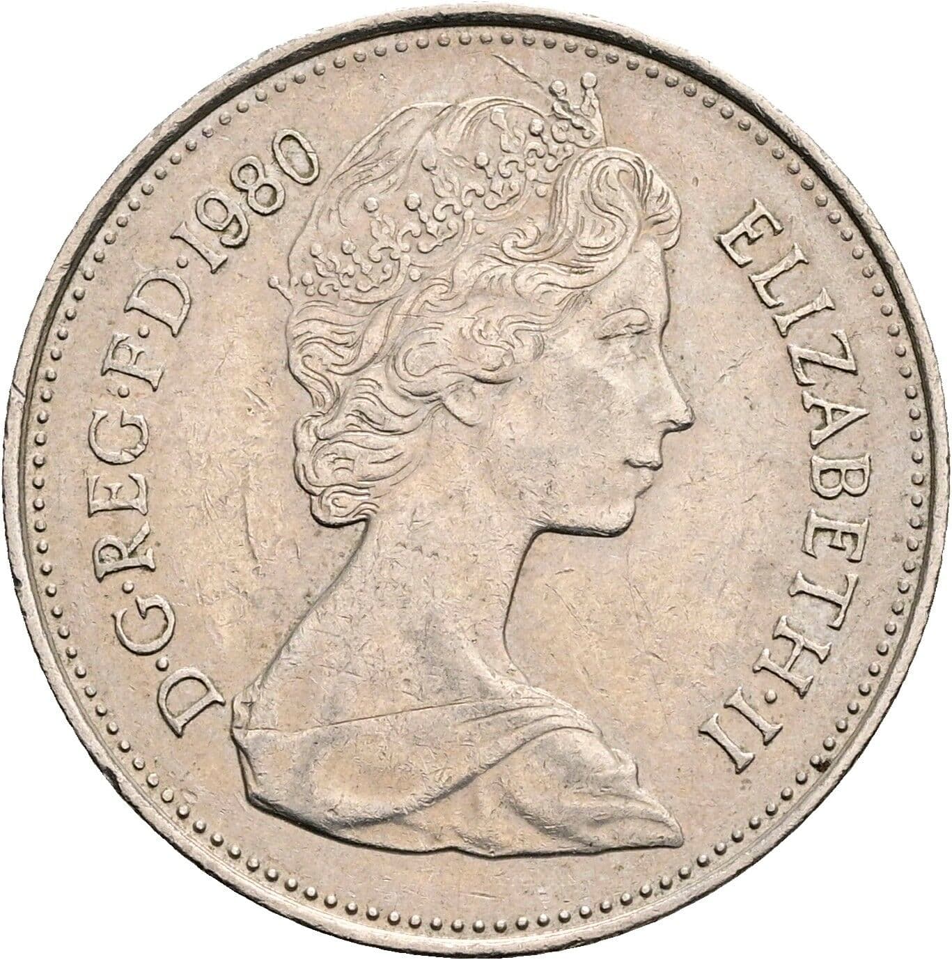 5 New Pence Elisabeth II. 1952-2022 1980 – Vorderseite