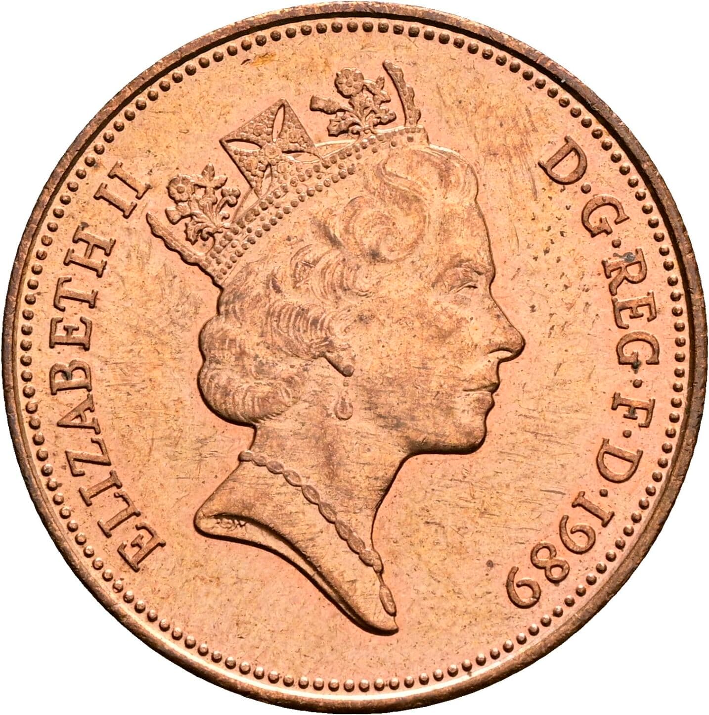 2 Pence Elisabeth II. 1952-2022 1989 – Vorderseite