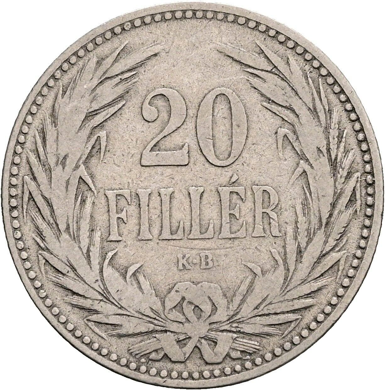 20 Filler Franz Joseph I. 1848-1916 1894 KB, Kremnitz – Vorderseite