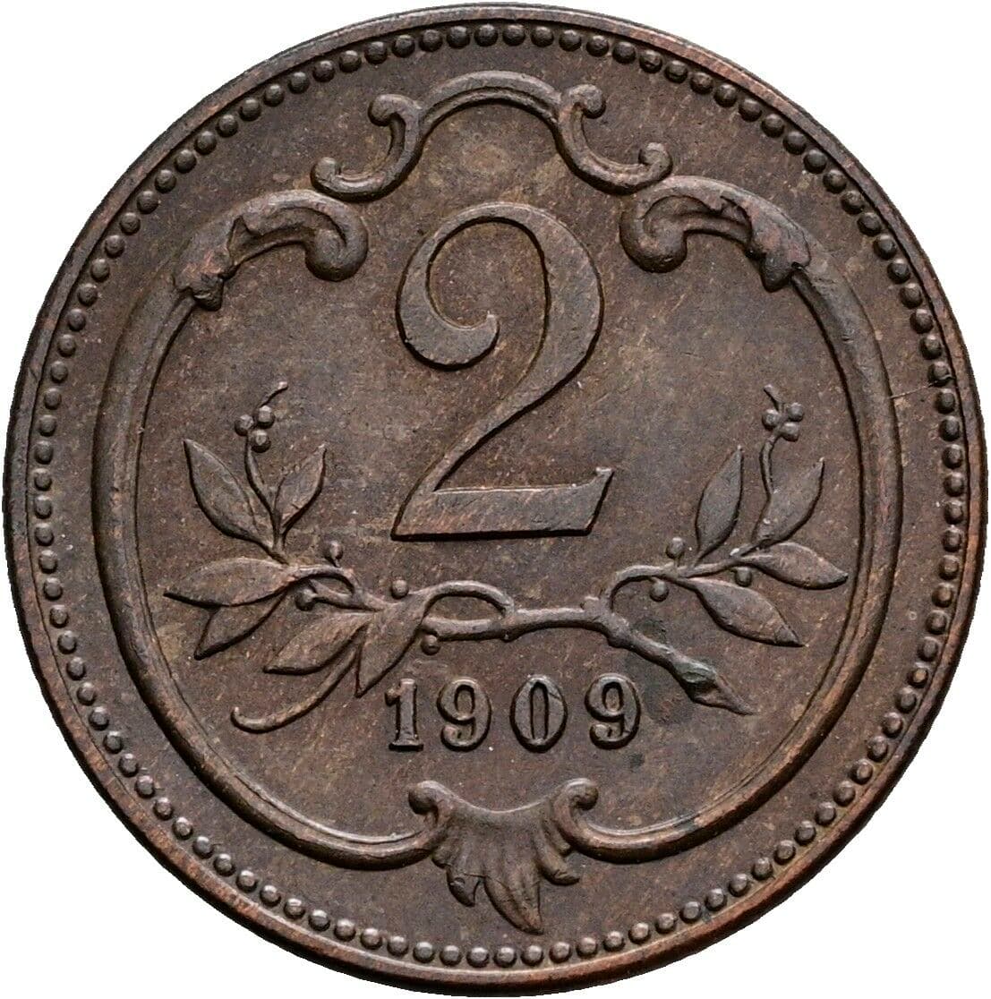 2 Heller Franz Joseph I. 1848-1916 1909 – Vorderseite