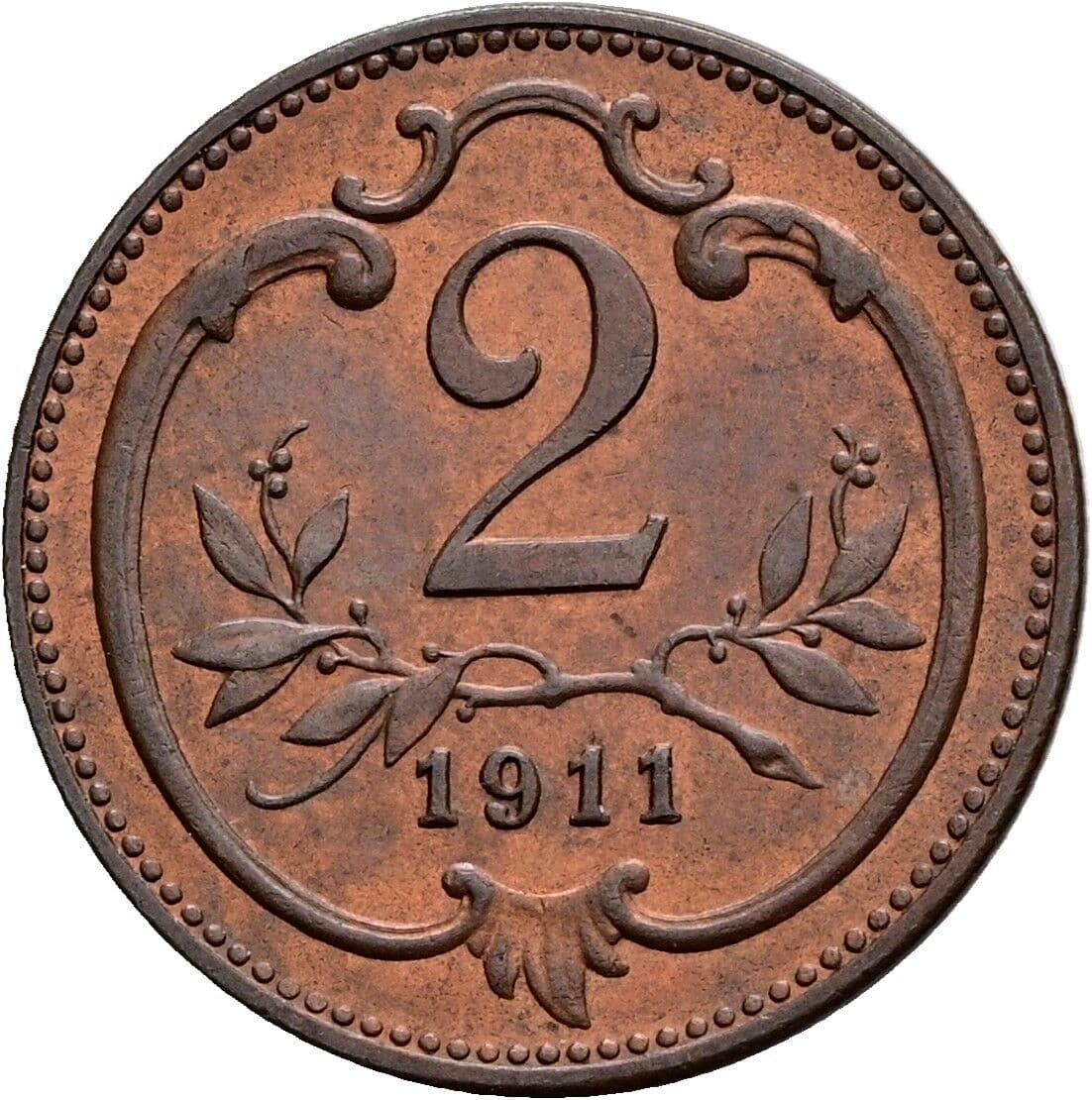 2 Heller Franz Joseph I. 1848-1916 1911 – Vorderseite