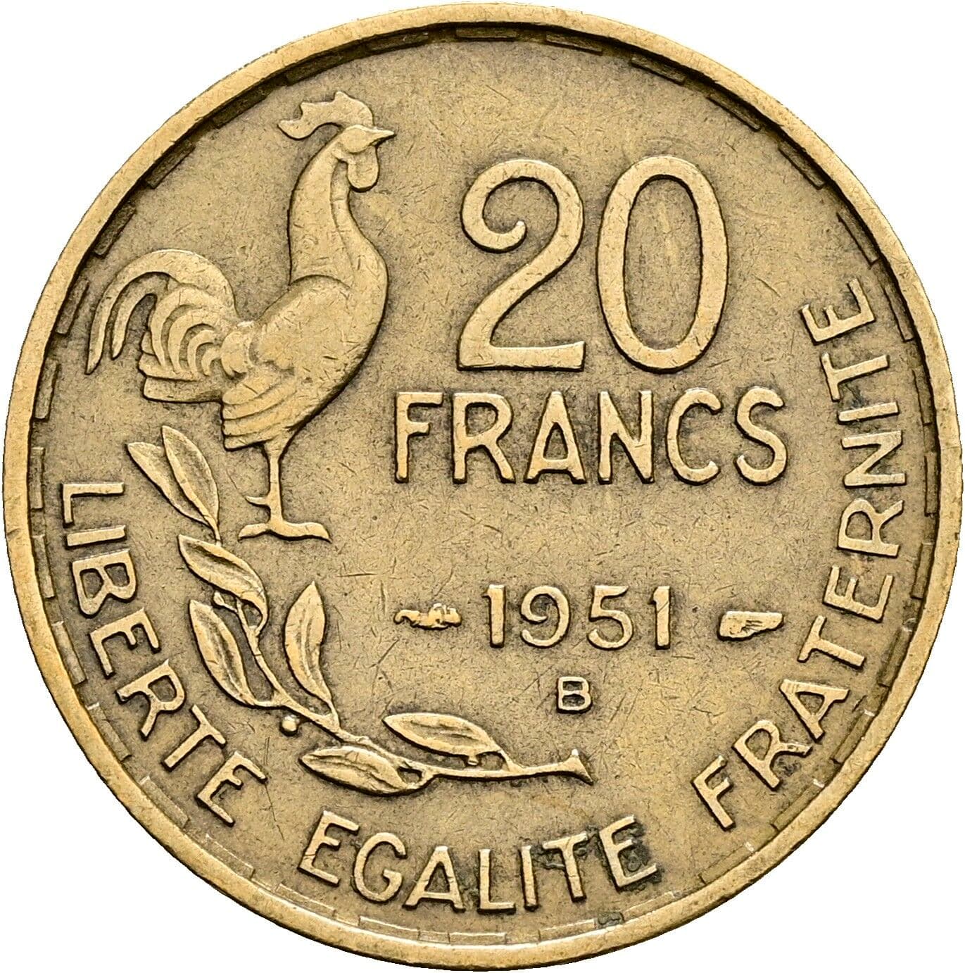 20 Francs 1951 B – Vorderseite