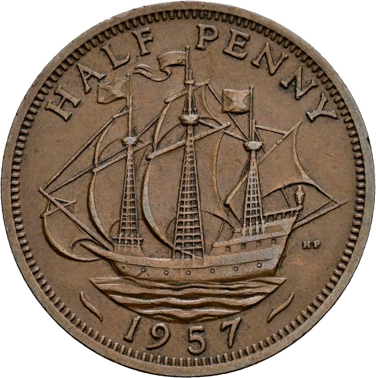 Half Penny Elisabeth II. 1952-2022 1957 – Rückseite