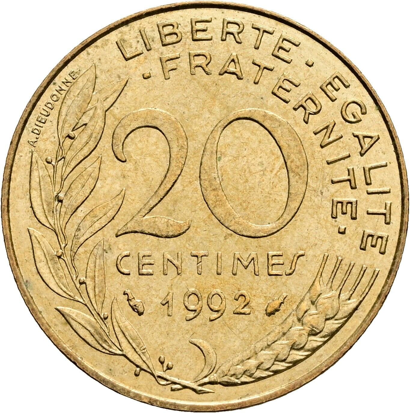 20 Centimes 1992 – Vorderseite