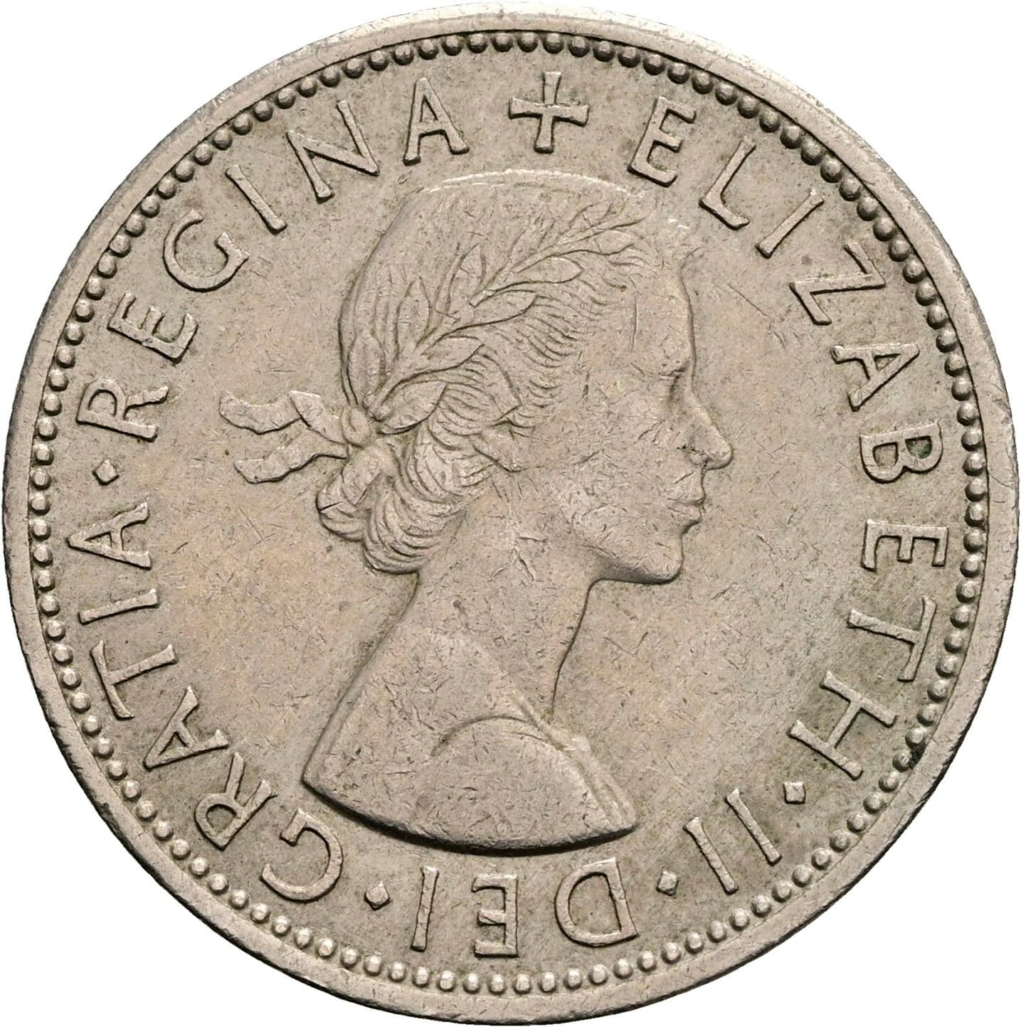 2 Shillings Elizabeth II. 1966 – Vorderseite