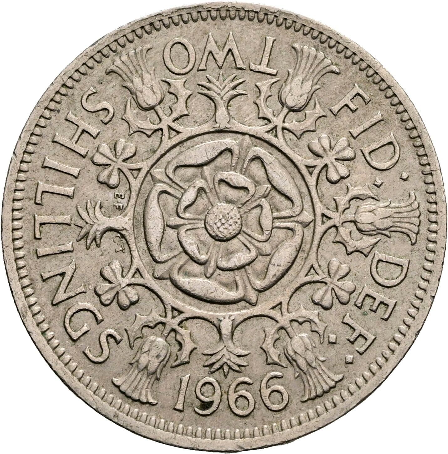 2 Shillings Elizabeth II. 1966 – Rückseite