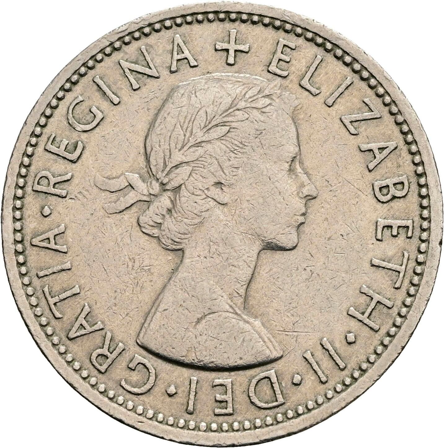 2 Shillings Elizabeth II. 1966 – Vorderseite