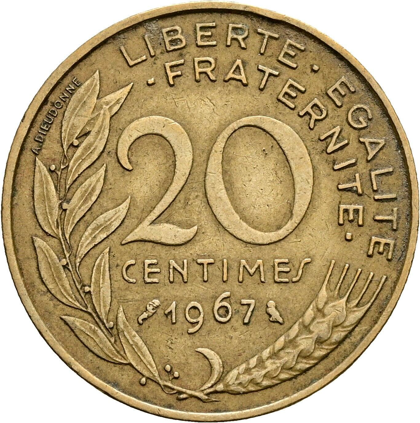 20 Centimes 1967 – Rückseite