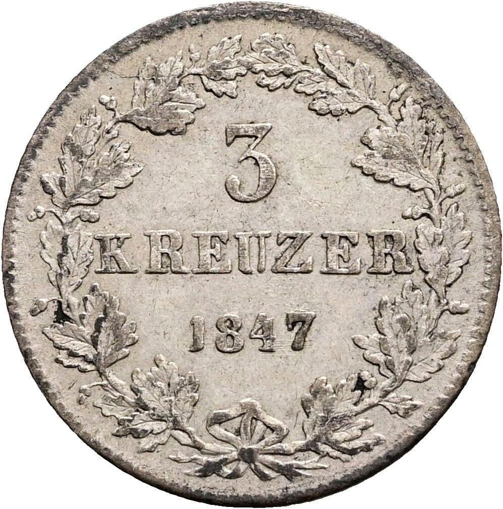3 Kreuzer 1847 – Vorderseite