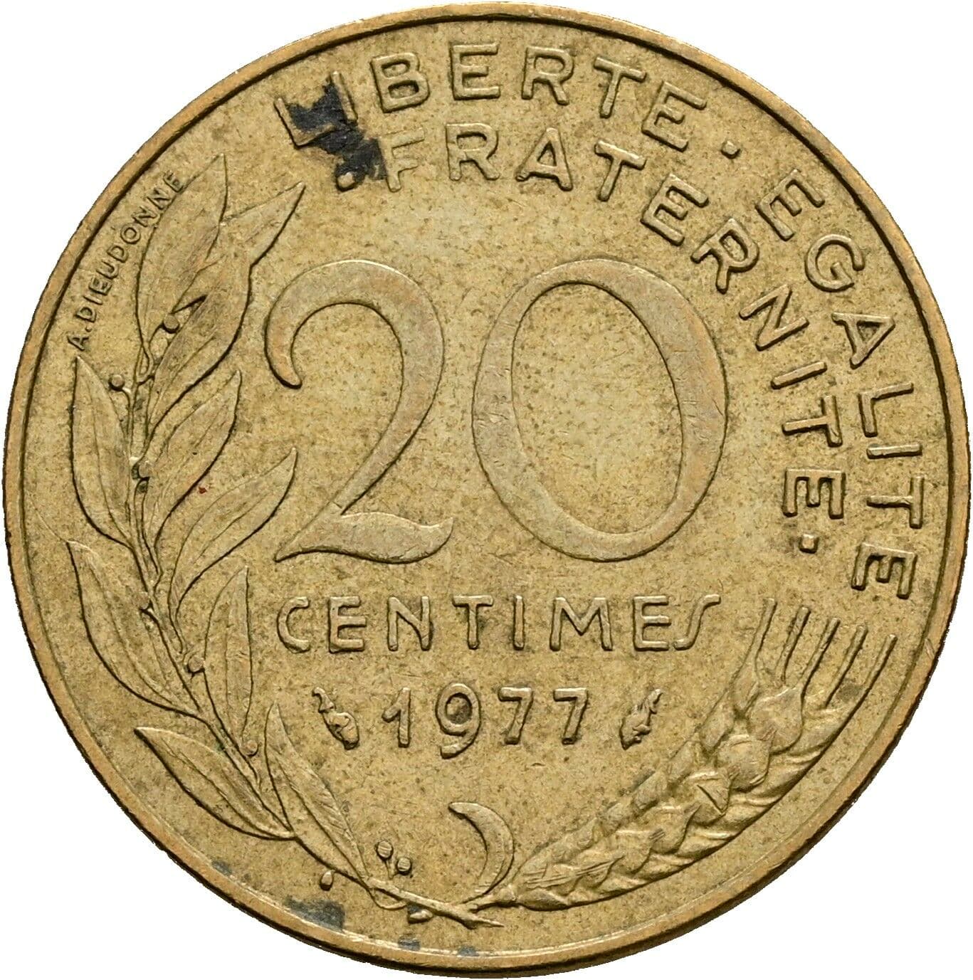 20 Centimes 1977 – Vorderseite